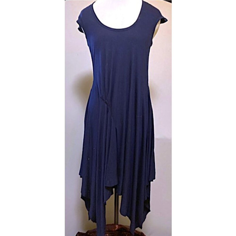 Mytribe dark blue sleeveless asymmetric side drape dress